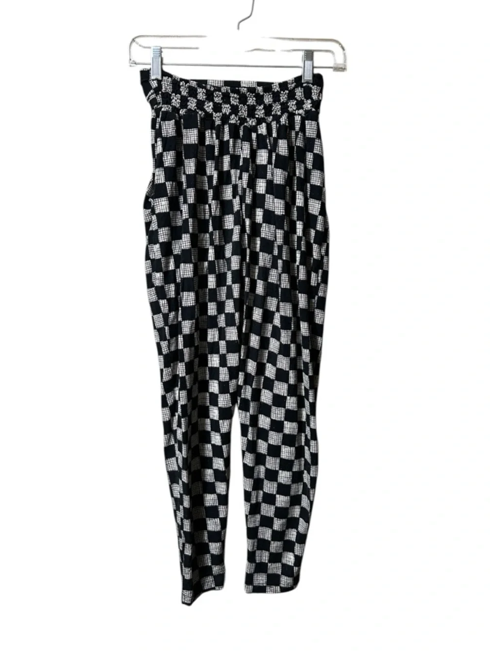 Bel Kazan Anthropologie Soho Ruched Waist Jersey Knit Pants Checkered B&W M - Picture 2 of 7